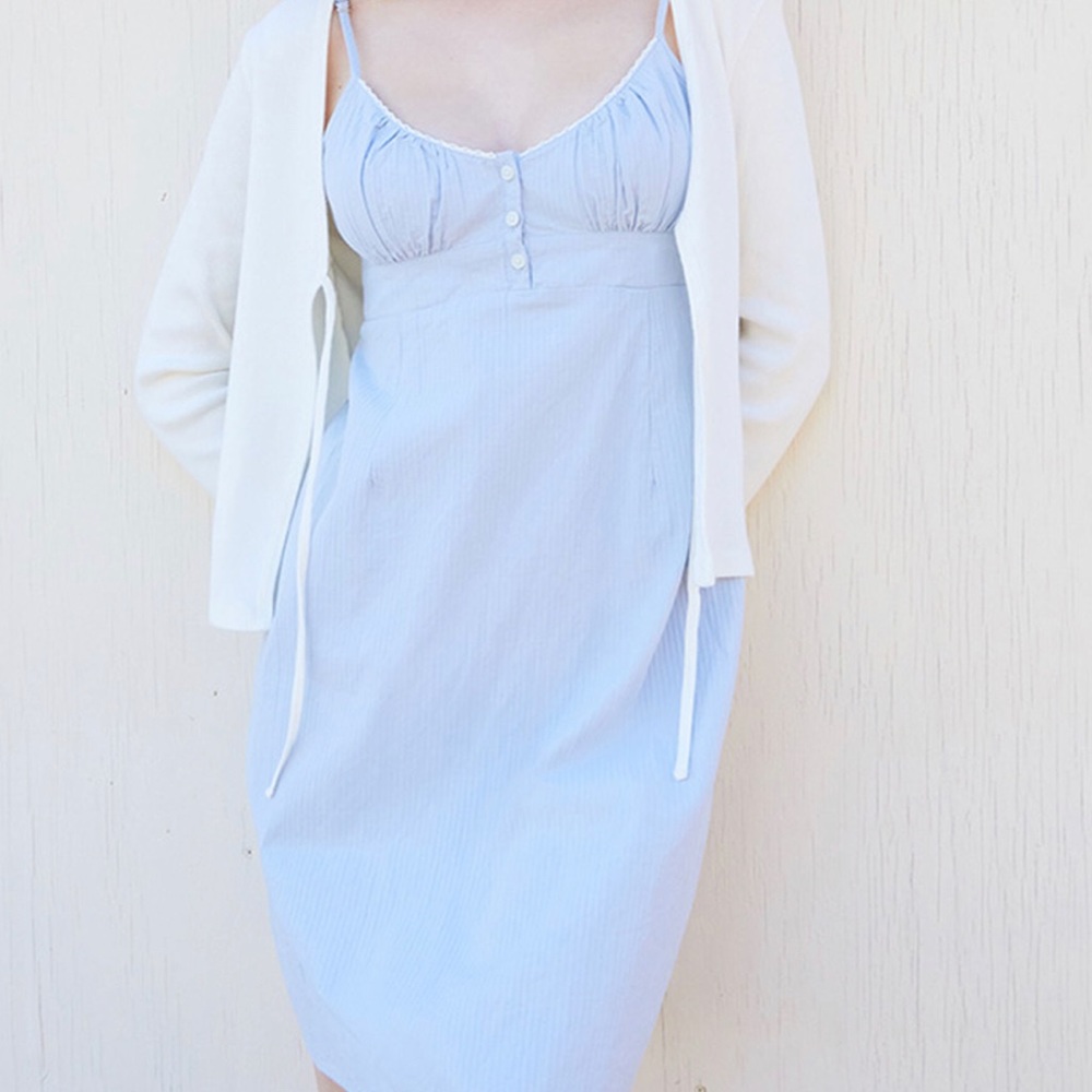 John Galt light blue button bustier mini dress